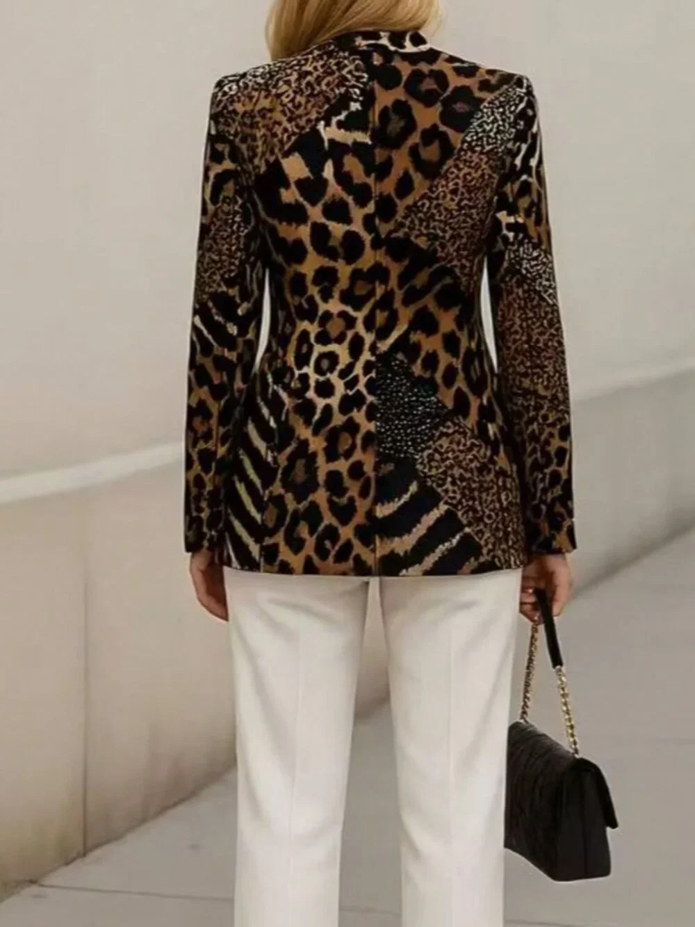 Brown Elegant Women's Leopard All-Over Regular Fit Blazer